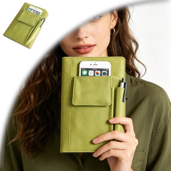 Refillable Lined Leather Journal Notebook, A5 Size Hardcover Journal Notebook for Women Men, Thick Paper Notebooks with Front Pockets and Pen Pocket, Daily Journal for Writing