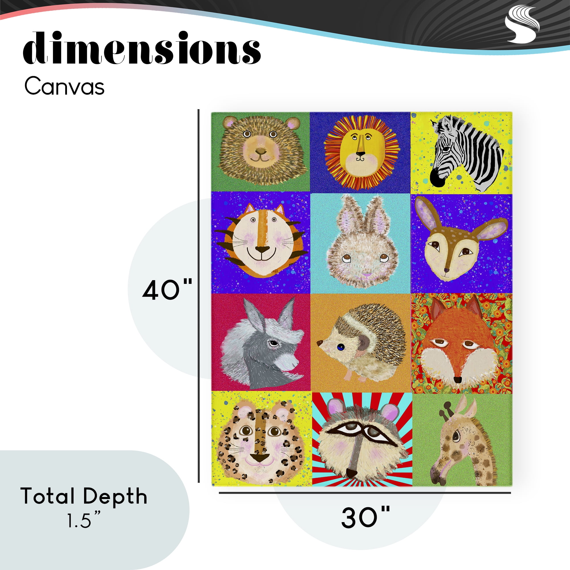 Furry Faces Animals Canvas Wall Art, design by Lynnda Rakos
