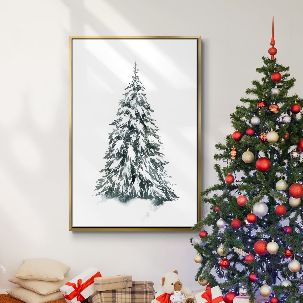 Blue Spruce II - Framed Gallery Wrapped Holiday Canvas - 17 x 25 - Gold Frame