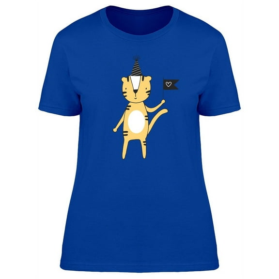 Cute Tiger With A Flag And Hat T-Shirt Women -Image by Shutterstock, Female x-Large