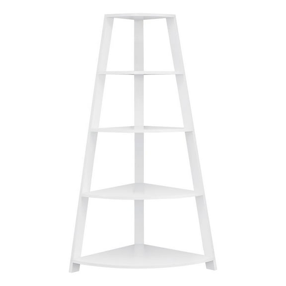Monarch Specialties Bookshelf, Etagere, Corner, 4 Tier, 60"H, Office, Bedroom, White Laminate