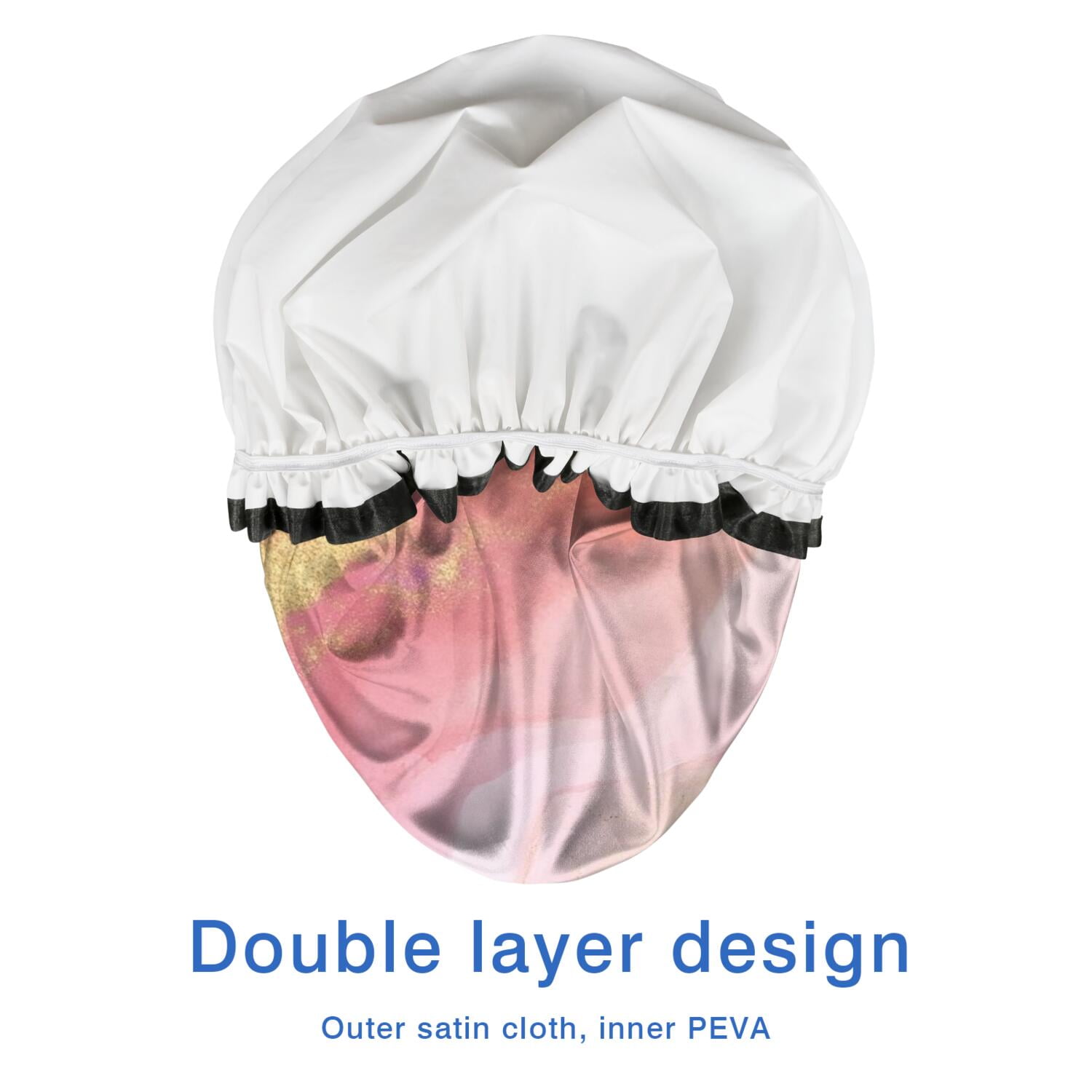 Shower Caps,Pink Gold Marble Pattern Waterproof Shower Cap for Women 4 Pieces,Double Reusable Hair Cover for Shower PEVA Elastic Stretch Hem