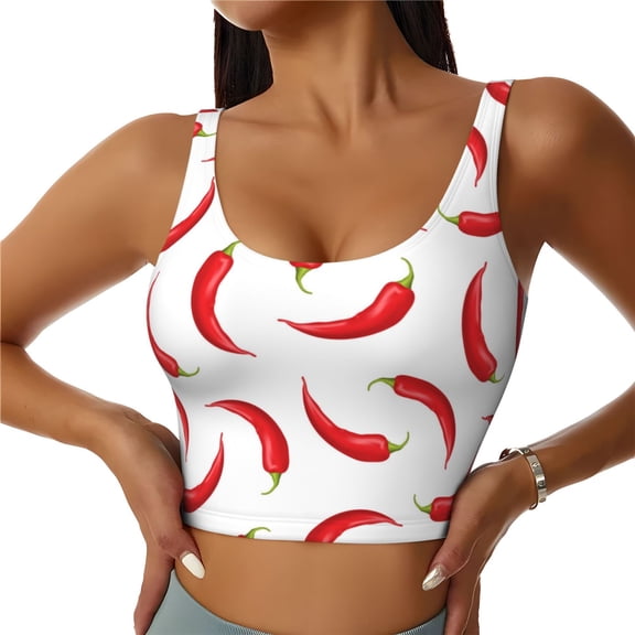Sports Bras for Women High Support -Chili Pepper Soft Athletic Crop Workout Tank Top for Women