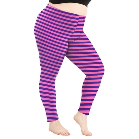 Stretch Is Comfort Women's Polyester Plus Size Leggings Pink Purple Stripes 4X
