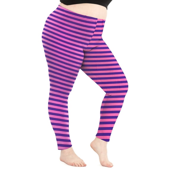 Stretch Is Comfort Women's Polyester Plus Size Leggings Pink Purple Stripes 4X