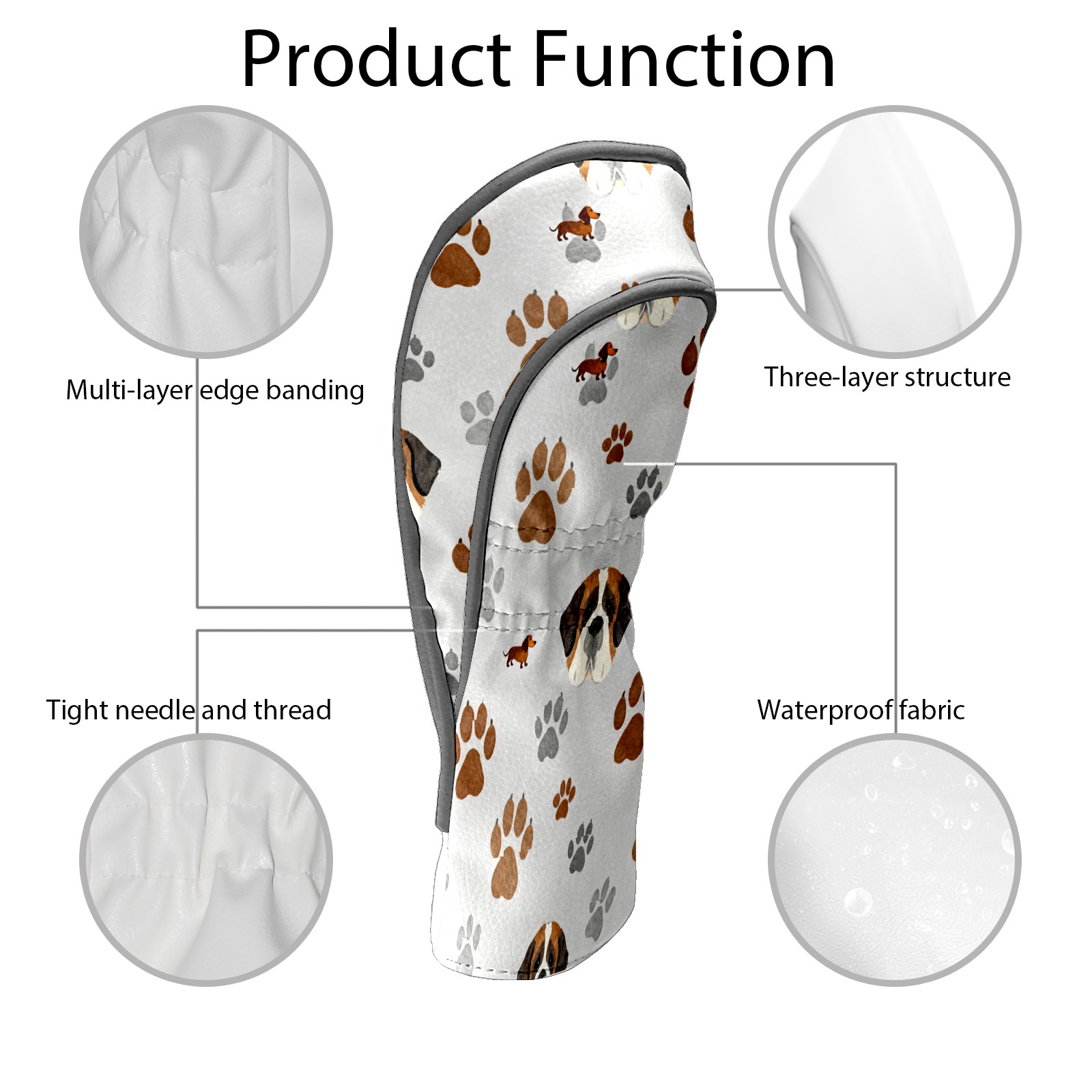 Golf Club Covers, Gray PawDog Premium PU Leather Driver Hybrid Putter Head Covers with Velvet Lining, Waterproof Golf Gifts for Men Women