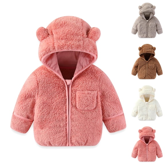 Baby Fleece Jackets for Girls Cute Bear Ear Hooded Long Sleeve Zip Up Outerwear Toddler Girl Fall Jacket 6-12 Months