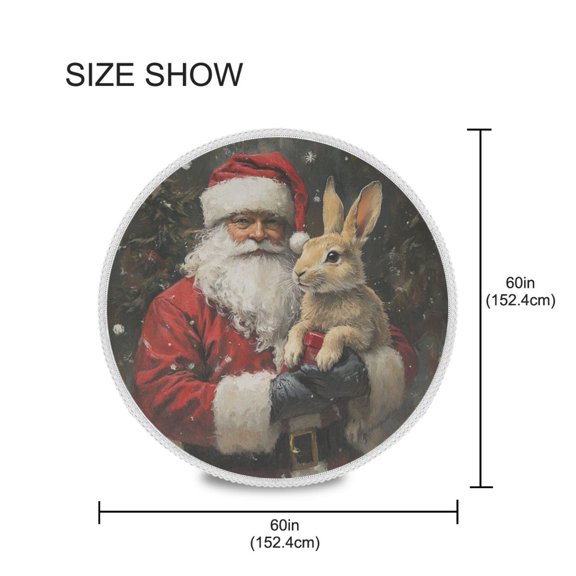 BZSMCE Round Tablecloth Santa Claus Hold Rabbit Pattern Tableclothes