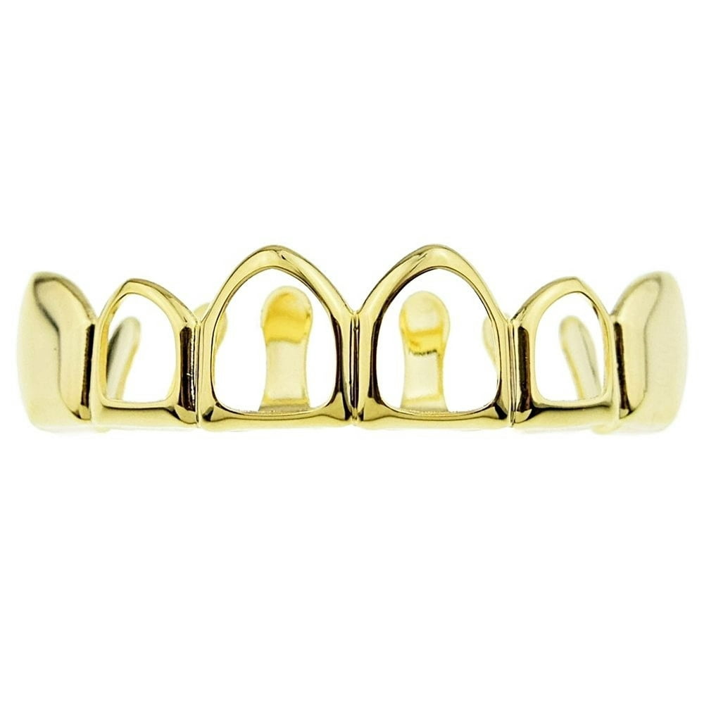 Best Grillz 14k Gold Plated 4 Four Open Face Tooth Grillz Top Row