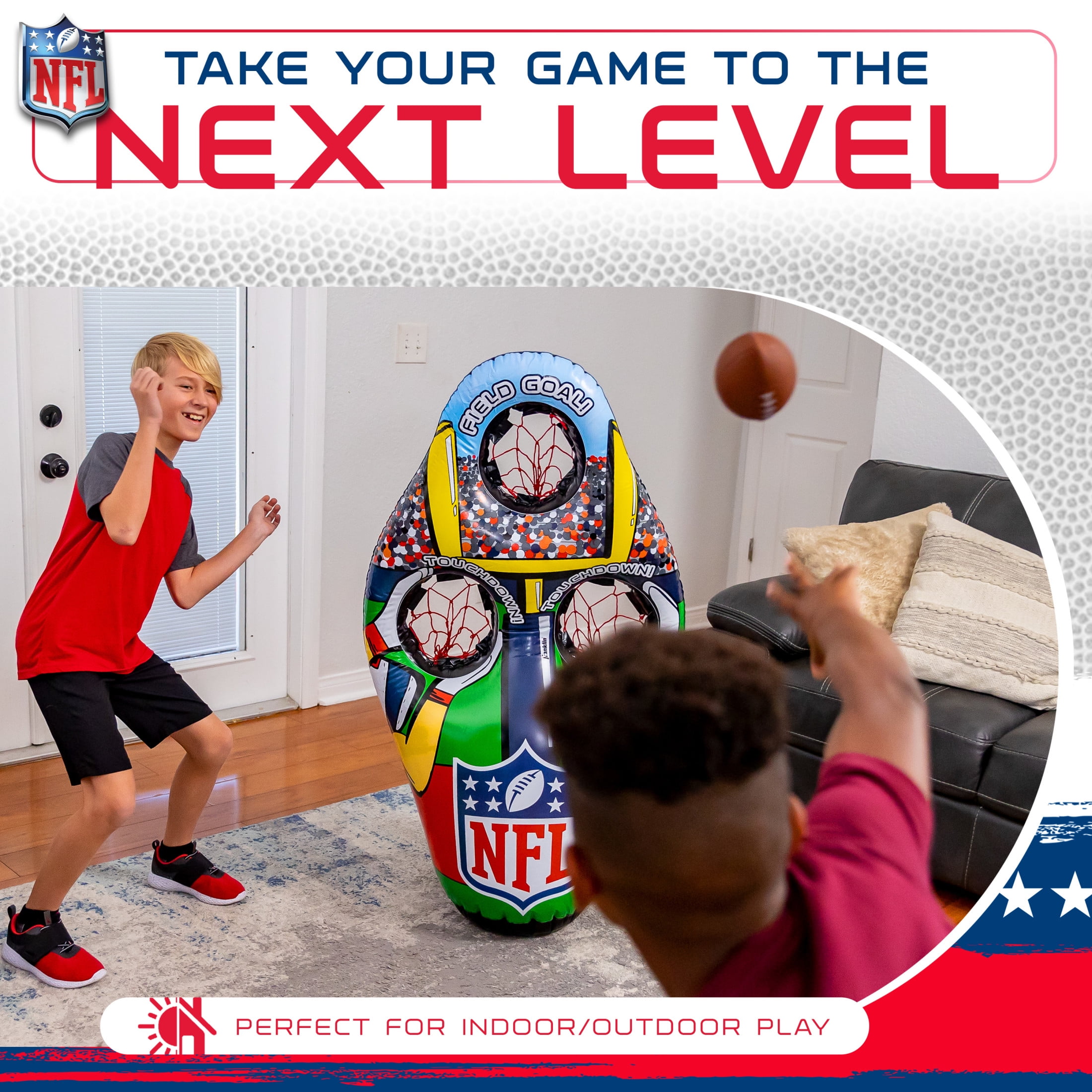 Franklin Sports NFL Inflatable Target Toss Game - Kids Mini Football Throwing Game Set - Portable Indoor + Outdoor Toy Football Target + Mini Footballs - 51"