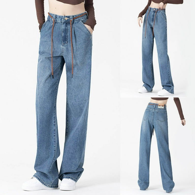 Ladies Pants Size 14 Women Baggy Jeans Trousers With High Waist E Girl Style Streetwear Fashion Vintage Denim Trousers Loose Straight Leisure Trousers Women Wide Pants High Waist Jean Walmart