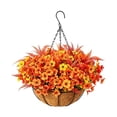 thumbnail image 2 of Artificial Fall Hanging Basket with Autumn Flowers and Greenery, Outdoor Decorative Hanging Plant for Porch Patio Balcony Garden Home Decor, 2 of 7
