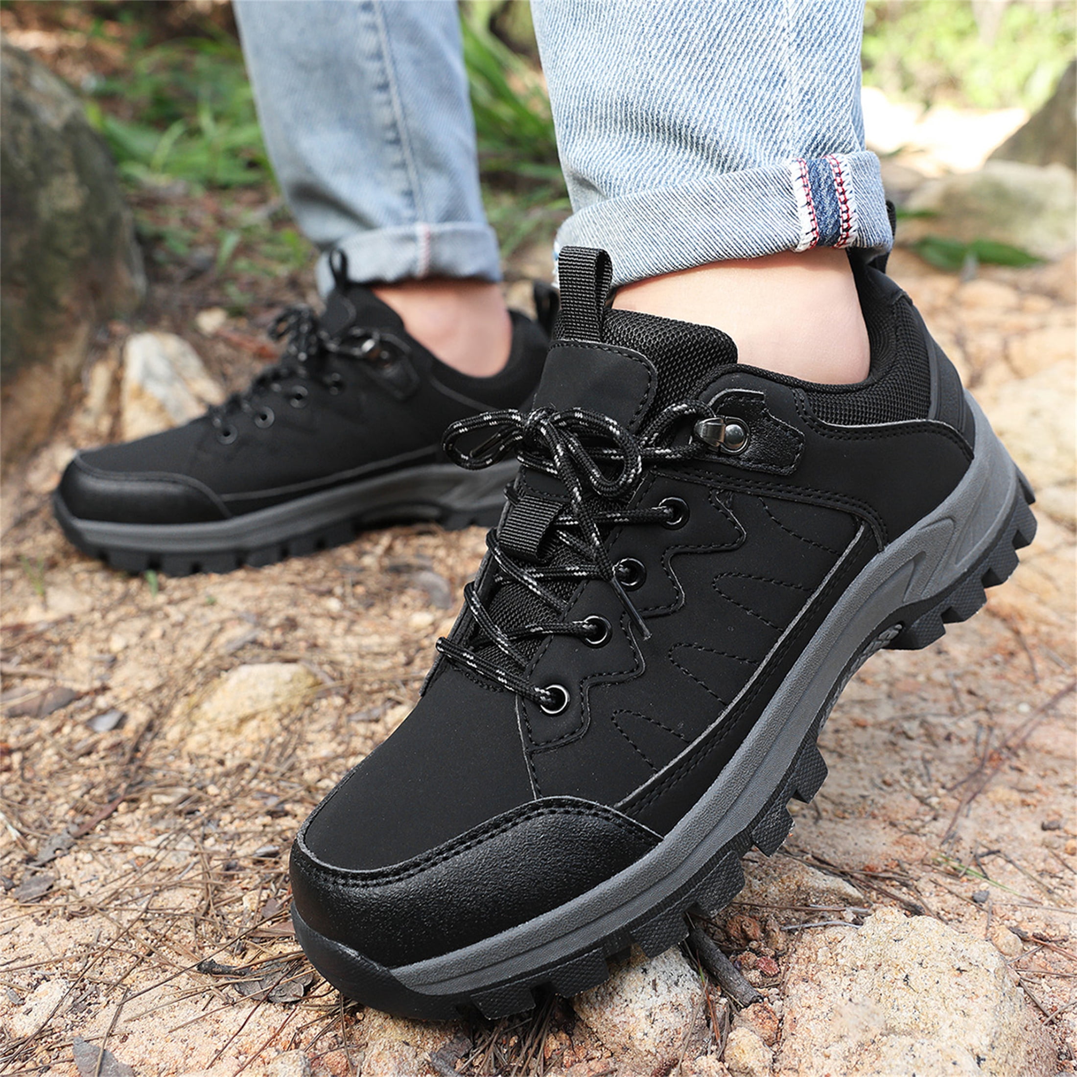 LASUDRAA Mens Waterproof Low-Top Hiking Shoes Comfortable Lightweight Anti-Slip Outdoor Walking Sneakers