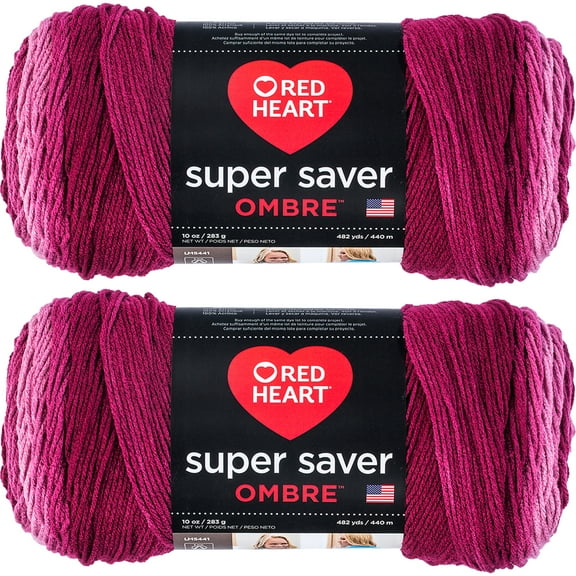 Red Heart Super Saver Jumbo Anemone Ombre Yarn - 2 Pack of 283g/10oz - Acrylic - 4 Medium (Worsted) - 482 Yards - Knitting/Crochet