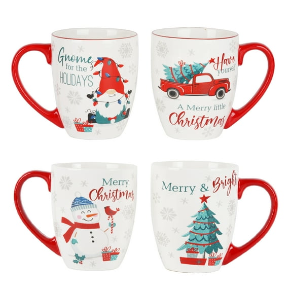Topadorn Coffee Ceramic Mug Funny Christmas Porcelain Tea Cup 18oz. Set of 4