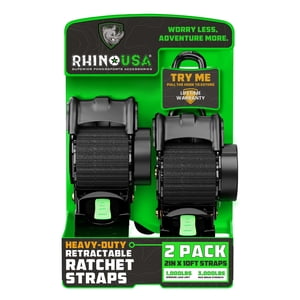 Rhino USA 2in x 10ft Retractable Ratchet Straps, 2-Pack