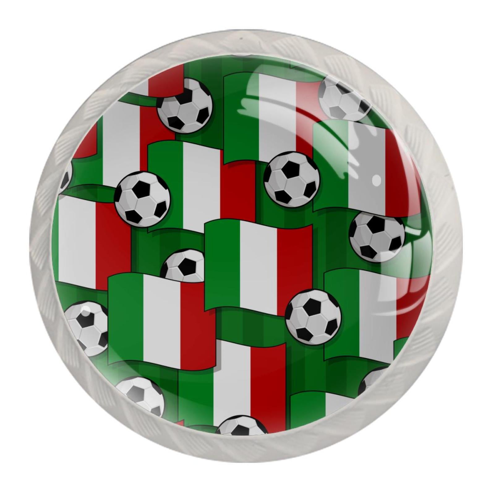 Ownta Italy Flags Soccer Balls Round Glass Drawer Handles Knobs Pulls