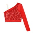 thumbnail image 4 of Zaldita Girls Kids Sequins Metallic Hip Hop Jazz Crop Top Athletic Tees for Gymnastic Leotards Sports Dancewear Activewear Red 6, 4 of 7