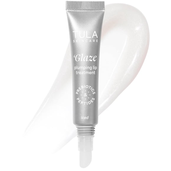 TULA Skin Care Glaze Tratamiento de labios voluminizador Shade Iced - Bálsamo labial hidratante y brillante con ácido hialurónico y péptidos 0.28 oz.