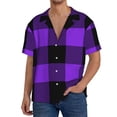 thumbnail image 1 of Balery Purple Buffalo Plaid Camisa Casual de Manga Corta con Botones para Hombre, Texturizada, Estilo Cubano, para Playa, Verano-X-Large, 1 of 5