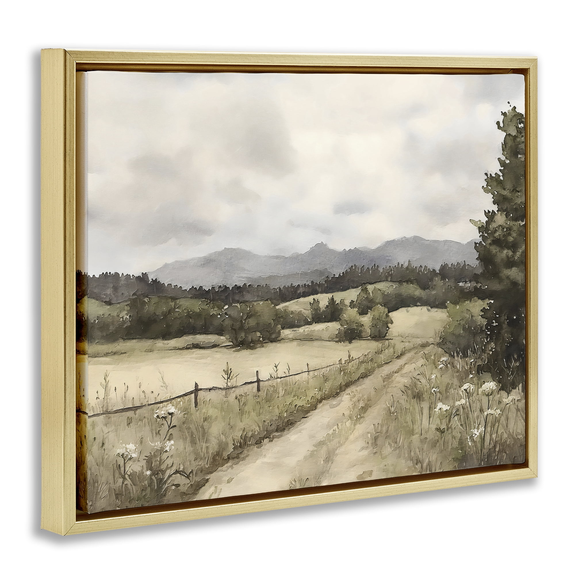 Stupell Industries Muted Meadow Lane Gold Framed Floater Canvas Wall Art, design by Riley B