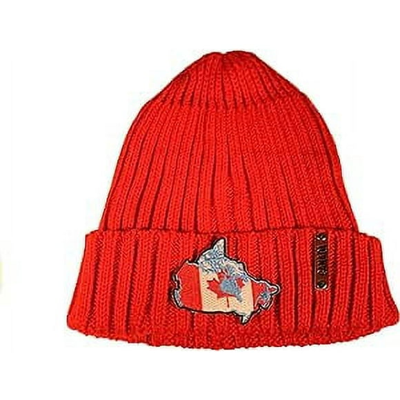 CANADA COUNTRY MAP RED RIBBED ADULT TOQUE HAT CAP WITH BRIM CANADIAN FLAG
