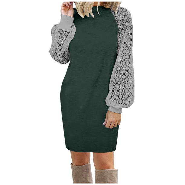 Moda mujer jersey manga larga otoño patchwork casual 0 cuello sudadera vestido Fridja NMB1402