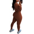 thumbnail image 3 of LUXUR Ladies Elastic Waist Sweatsuits Cropped Running Two Piece Outfit Coffee S, 3 of 3