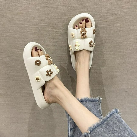 

CoCopeaunt Summer Women Men s Slippers Indoor Bath Thick Platform Non-slip Home Shoes Cartoon Flip Flops Bear Beach Sandals Ladies Slides