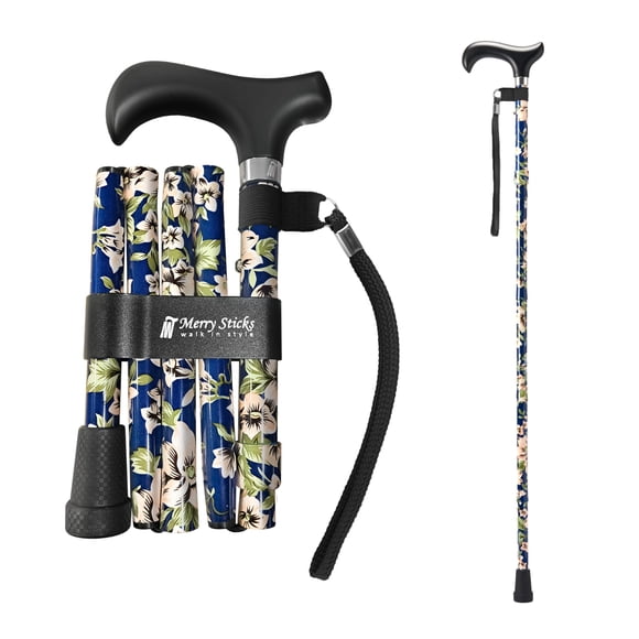 Bastones plegables y ligeros Merry Sticks para mujeres y hombres. Bastón ajustable y plegable para personas mayores. Ayudas para la movilidad y el equilibrio. Mango ergonómico y correa de muñeca. Azul