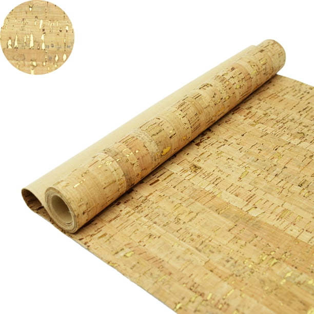 SorenCut Cork Fabric by the Yard, Cork Fabric Roll,Real Cork with Gold