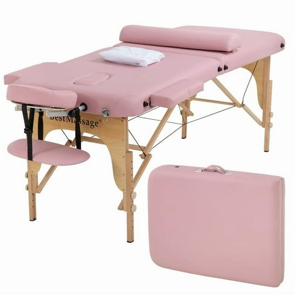 BestMassage 84” Length PU Portable Foldable Waterproof Height Adjustable Spa Bed with Non-Woven Bag,Pink