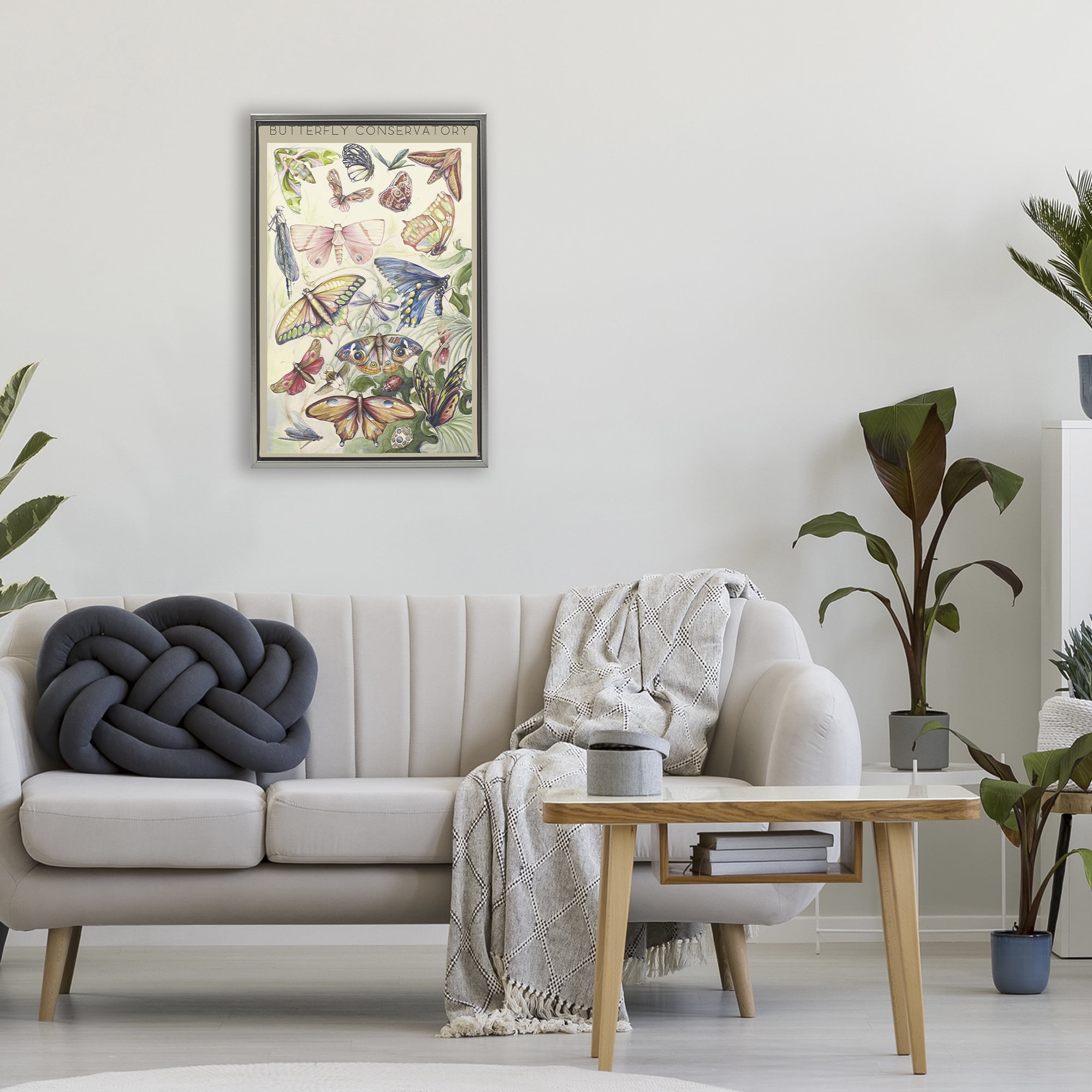 Stupell Industries Butterfly Conservatory Insects Gray Framed Floater Canvas Wall Art, design by Diannart