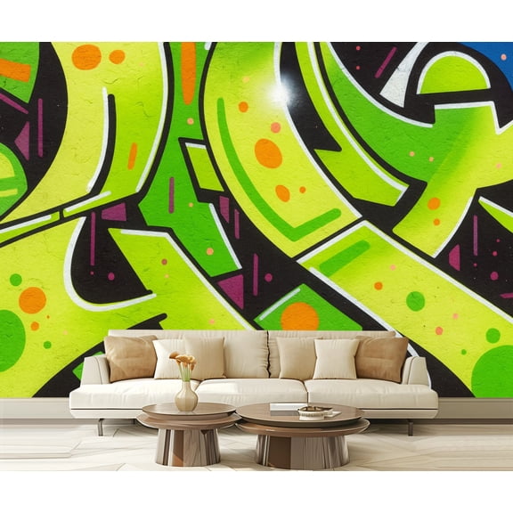 Peel and Stick Wallpaper Waterproof Gren graffiti Wall Mural Decor Self Adhesive and Removable 69in x 98in