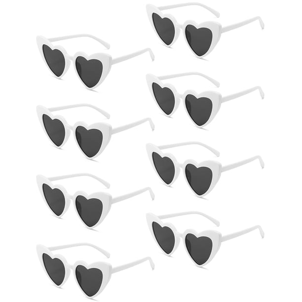 Gafas de sol Ricawa Heart Vintage Cat Eye Love Heart, paquete de 8, blancas
