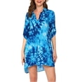 thumbnail image 2 of Beach Cover-Up V-Neck Shirt with Bikini-Friendly Design, Long Sleeve Swimwear Top in Quick-Dry Fabric for Poolside & Resort Wear,Blue L, 2 of 5