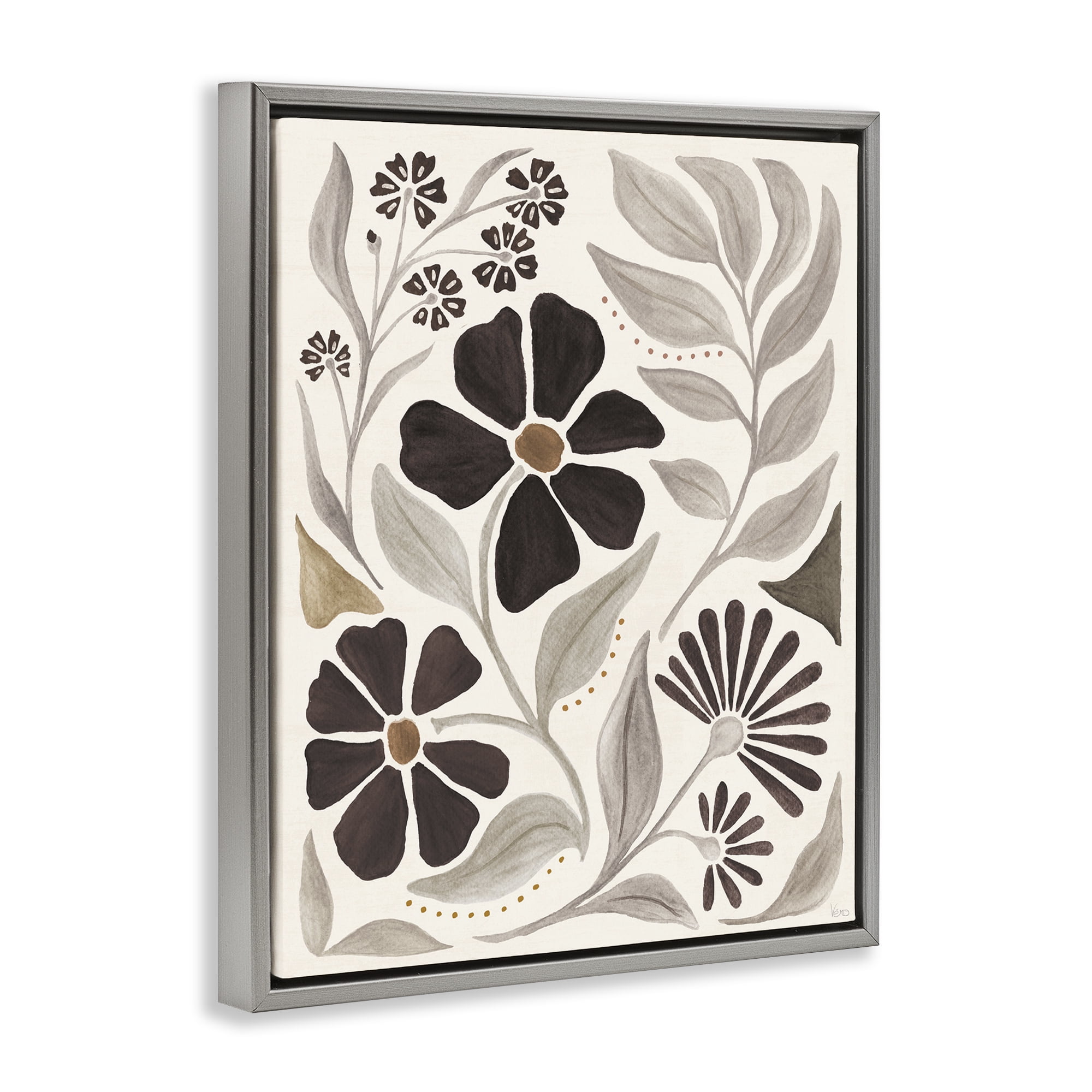Stupell Industries Curving Boho Plants Botanical & Floral Painting Gray Floater Framed Art Print Wall Art, 25 x 31