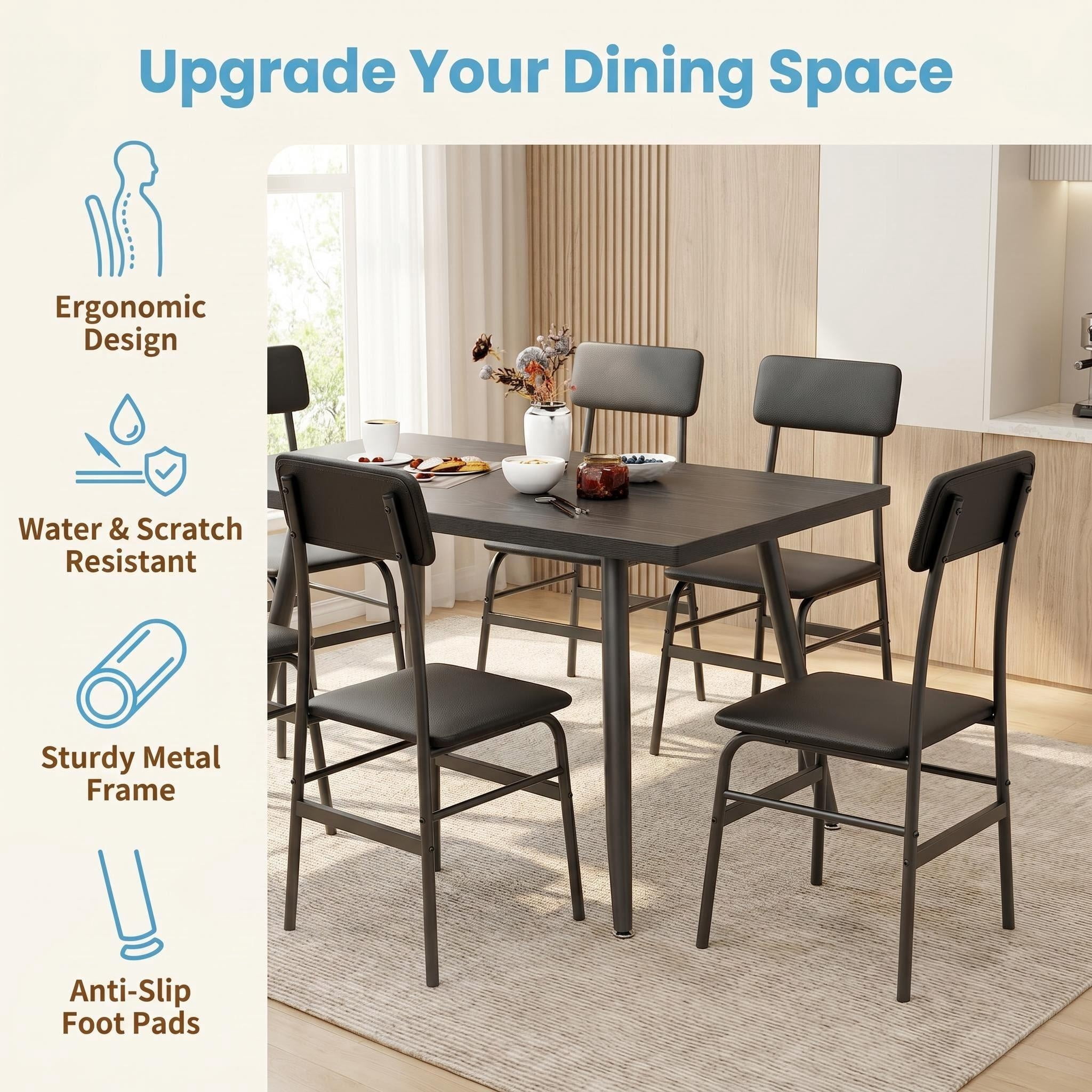 Dining Table Set for 4, Lofka Modern Kitchen Table and 4 Chairs for Small Spaces & Breakfast Nook, Black