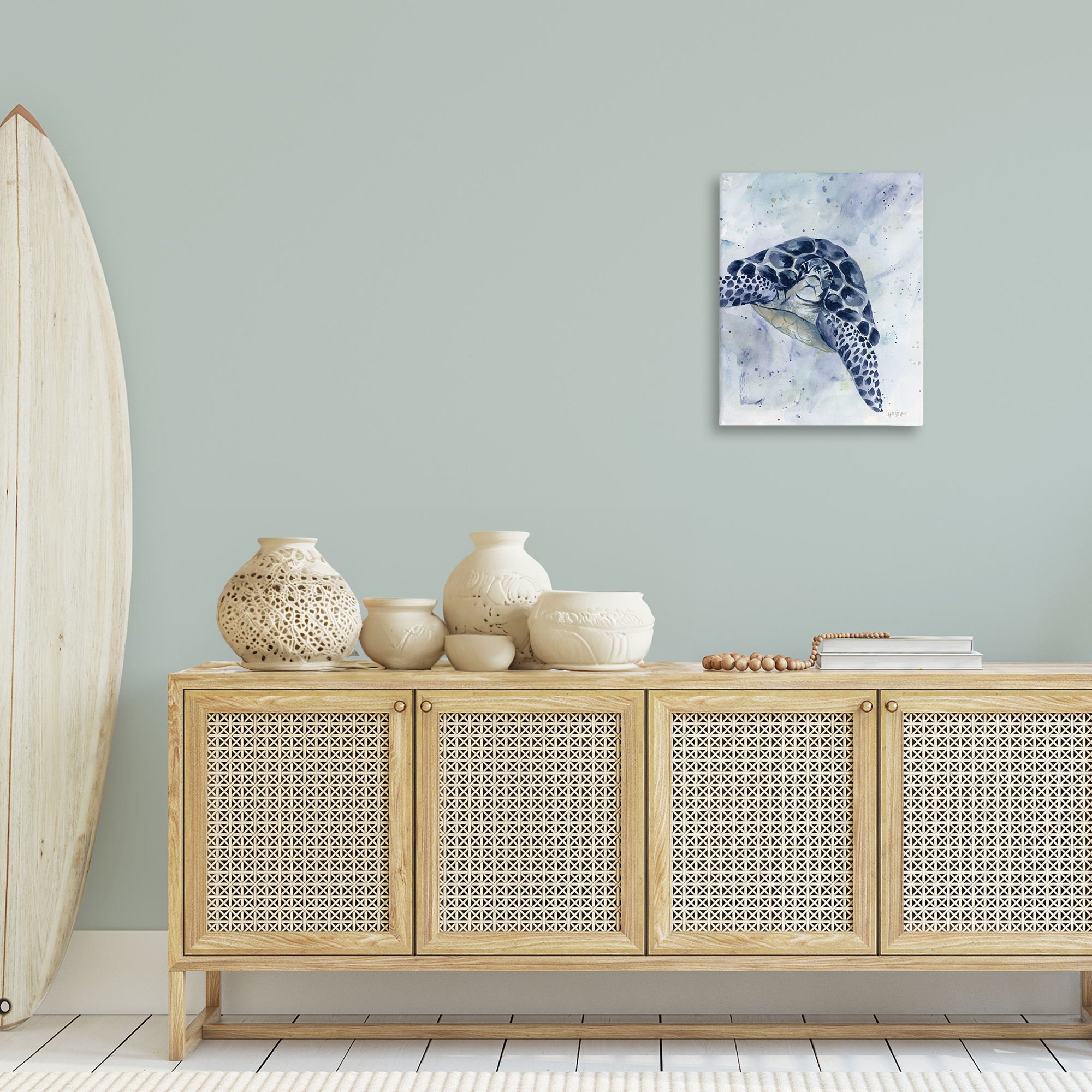 Stupell Industries Swimming Blue Turtle Animals & Insects Painting Gallery Wrapped Canvas Art Print Wall Art, 16 x 20
