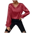 thumbnail image 1 of Birdeem Plus Size Women Casual Loose Solid Color Long Sleeves V-Neck Tops T-Shirt, 1 of 8