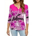 thumbnail image 4 of Abcomgle Halloween T Shirts for Women Henley V Neck 3/4 Sleeve Tunic Top for Women Funny 3D Pumpkin Graphic T-Shirts for Women Holiday Trendy Halloween Clothes for Women,3XL, 4 of 4