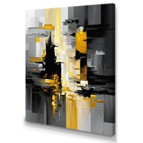 Designart Abstract Geometric Black And Yellow V Canvas Wall Art