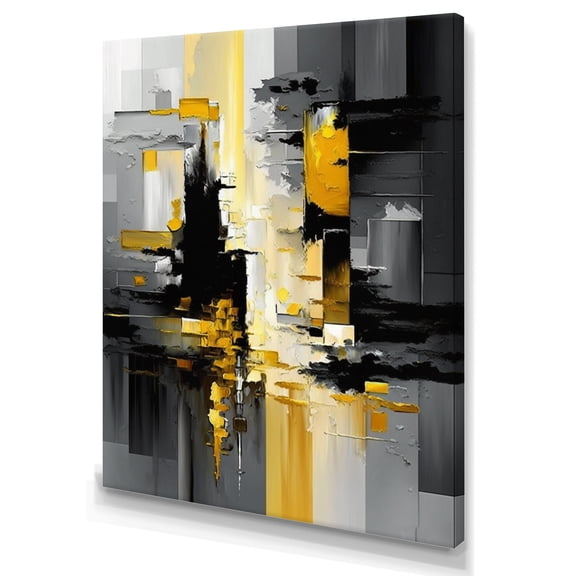 Designart Abstract Geometric Black And Yellow V Canvas Wall Art