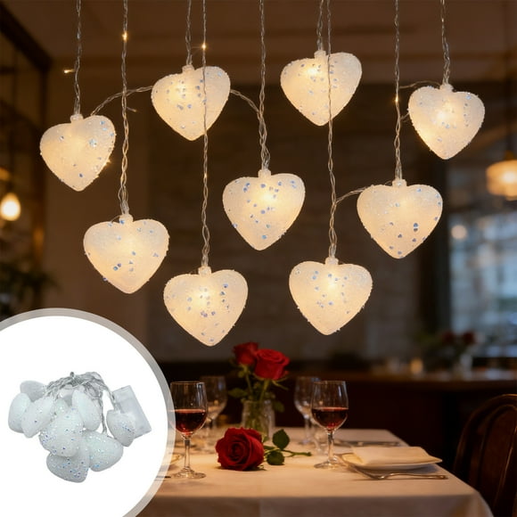 Luces de Cuerdas de Corazón, Luces LED Decorativas de Hadas con Carcasa de Plástico, Partículas Centelleantes, Longitud de 165cm para Fiestas, Celebraciones