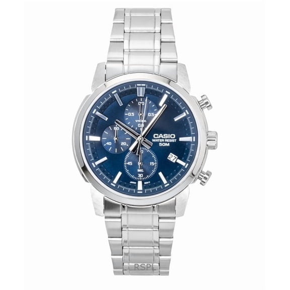 Casio Analog Chronograph Stainless Steel Blue Dial Quartz MTP-E510D-2A2V Men's Watch