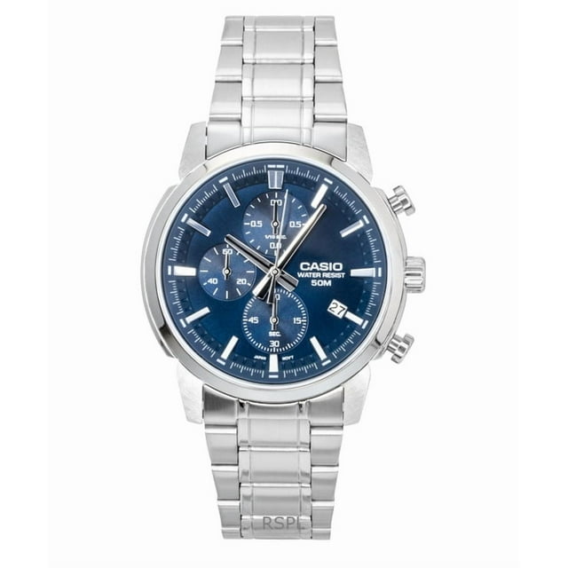 Casio Chronographe Analogique en Acier Inoxydable, Cadran Bleu, Quartz, MTP-E510D-2A2V, Montre pour Homme