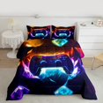 thumbnail image 2 of Homewish 3D Game Console Queen Comforter Set for Teen, Mystic Game Scene Bedding Sets, Purple Blue Square Abstract Reversible Bedding Comforter Set, Breathable Home Decor, 3pcs, 2 of 8