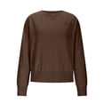 thumbnail image 5 of Women’s Casual Solid Color Knit Sweater, Round Neck Long Sleeve Pullover Top with Pocket, Comfortable Loose Fit Basic Knitwear for Everyday Wear Coffee, 5 of 6