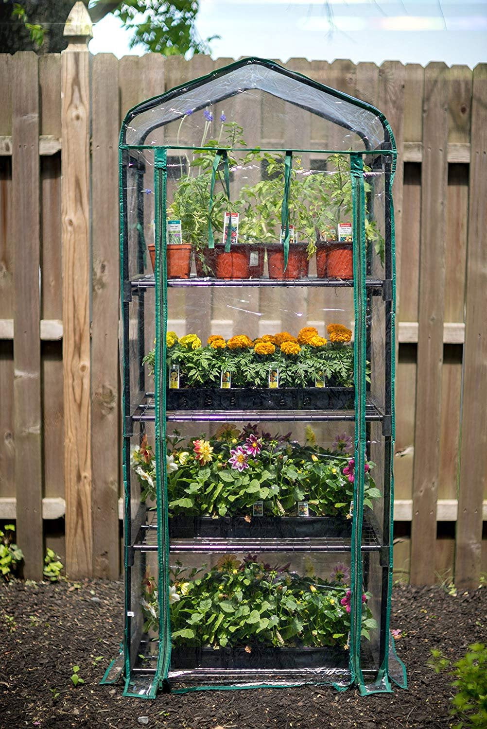 Gardman Mini Greenhouse 4-Tier - Zippered Polyethylene Cover, Steel Frame - 27" x 18" x 63" — Residential Use, Standard Application