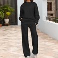 thumbnail image 2 of Unir Women Solid Loungewear 2 Piece Set, Crew Neck Loose Sweatshirt & Elastic Drawstring Wide Leg Pants Relaxed Home Wear True To Size, 2 of 7